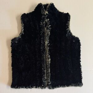 Vtg Belle Fare-Reversible black rabbit fur vest with 2 pockets.Size S